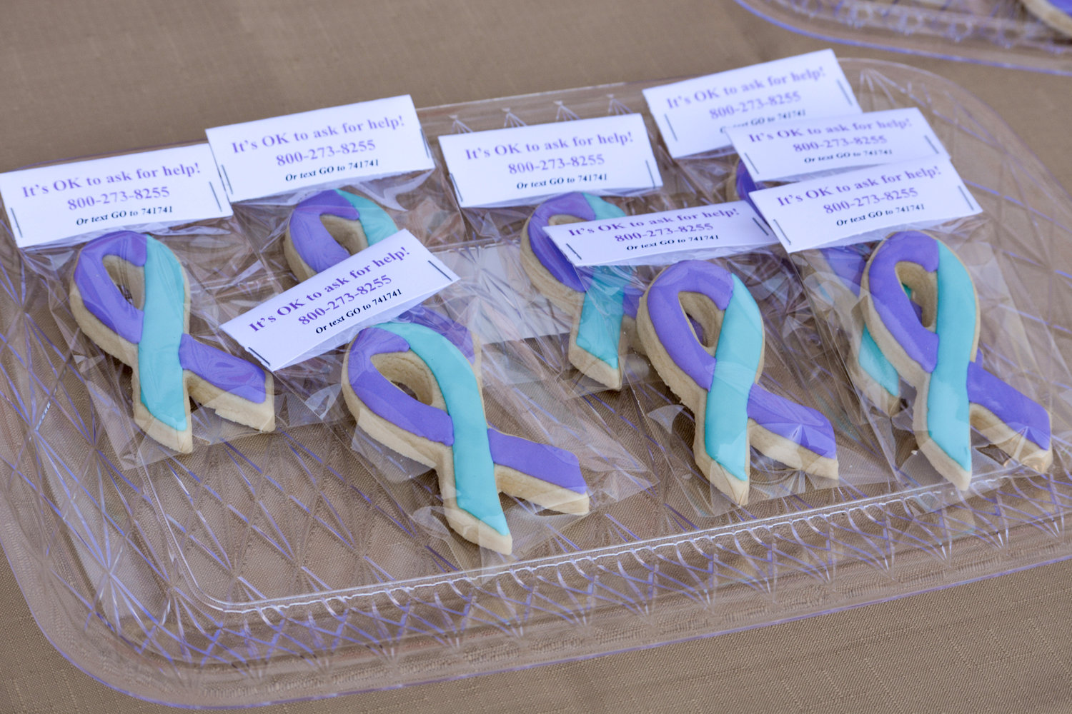 Cookies are displayed with an attached message of “It’s okay to ask for help,” at the Duggins Welcome Home event on Monday, Aug. 23 at the Hockinson Community Center.